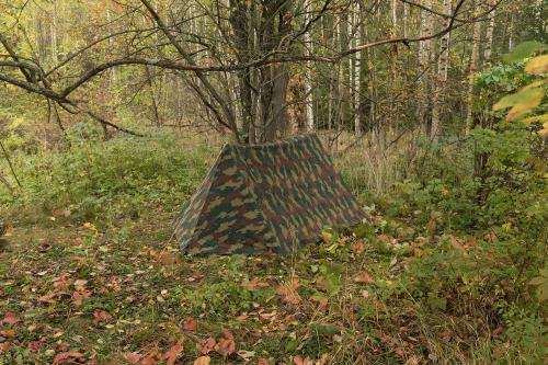 Belgian Shelter Half, Jigsaw, Surplus. You will need two halves to pitch a proper tent. Poles, stakes, and guylines are sold separately.